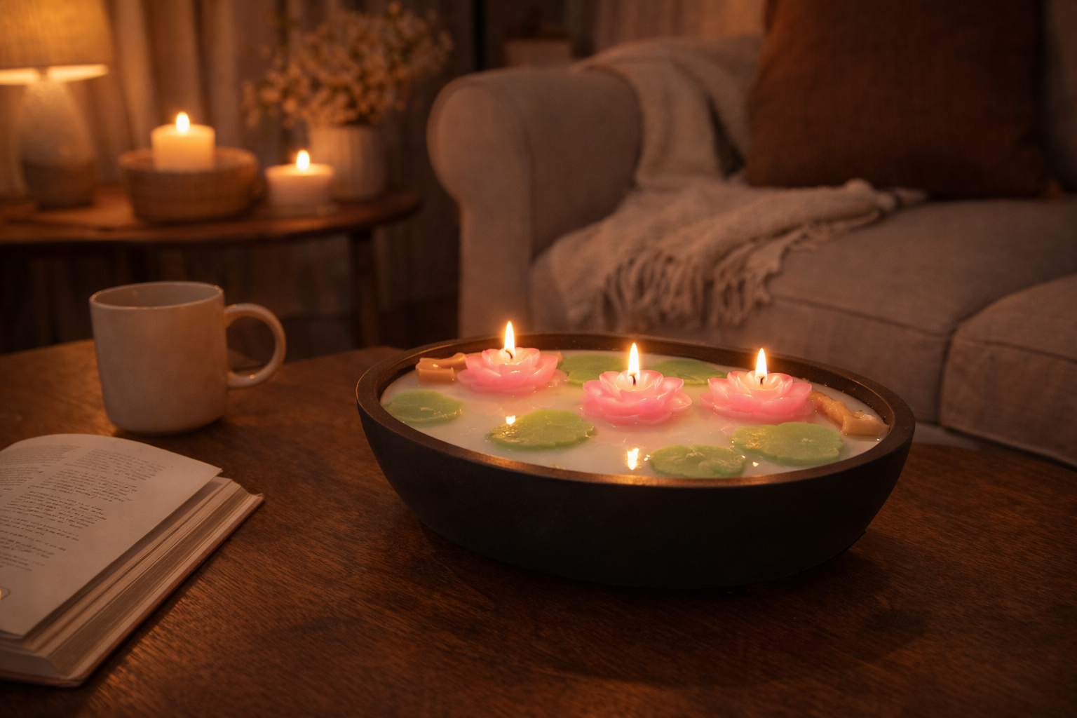 Gesteck Kerzen Schale mit Vanilleduft