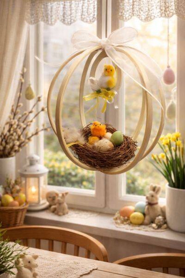 Gesteck Osternest hängend Ostern Nest 4 Eier
