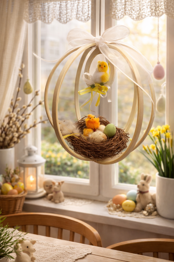 Gesteck Osternest hängend Ostern Nest 4 Eier