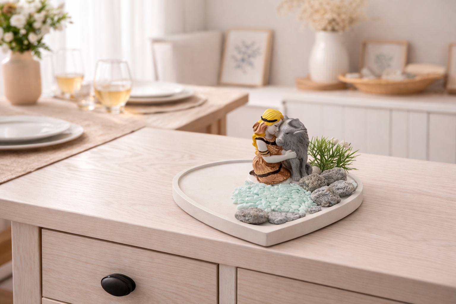 Gesteck Gips Figur auf einer Platte