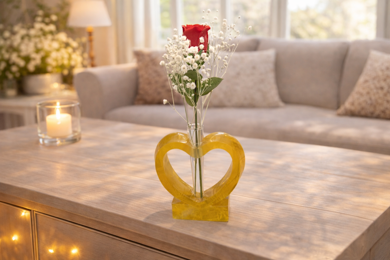 Epoxidharz Blumenhalte mit einem Reagenzglas als Herzform