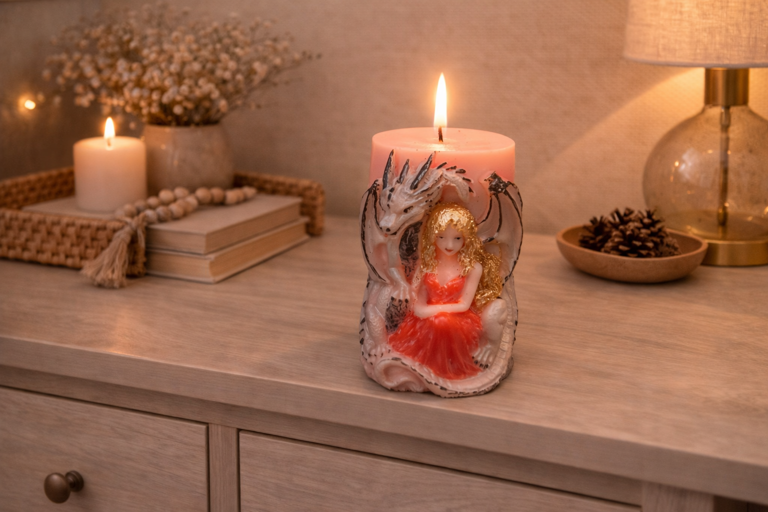 Kerze Drache mit Frau