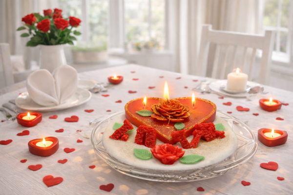 Kerze Kerzenteller aus Glas mit Herz und Blumen
