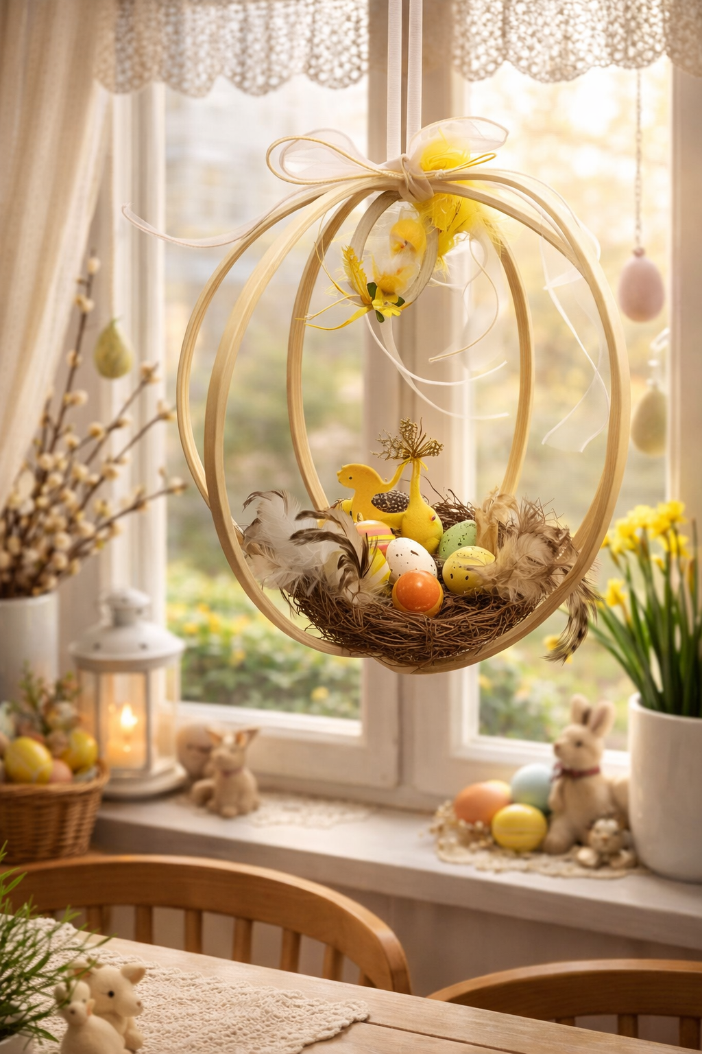 Gesteck Osternest Ostern hängend Nest 7 Eier