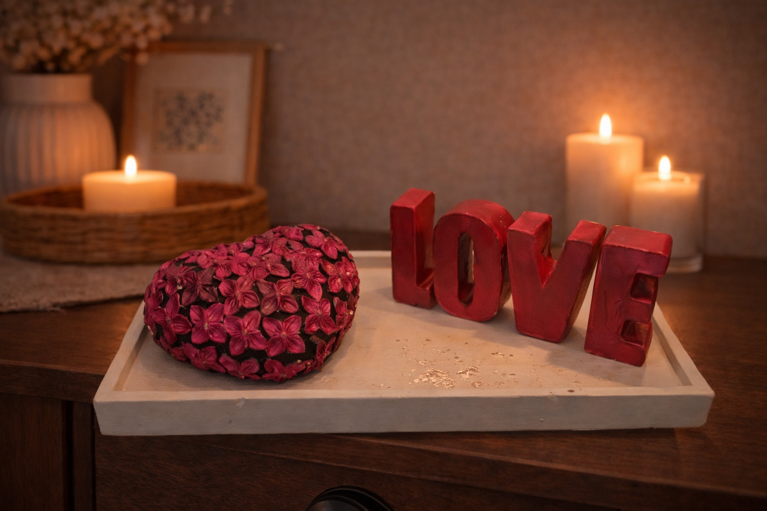 Gesteck Gips Platte Love mit Blumemherz