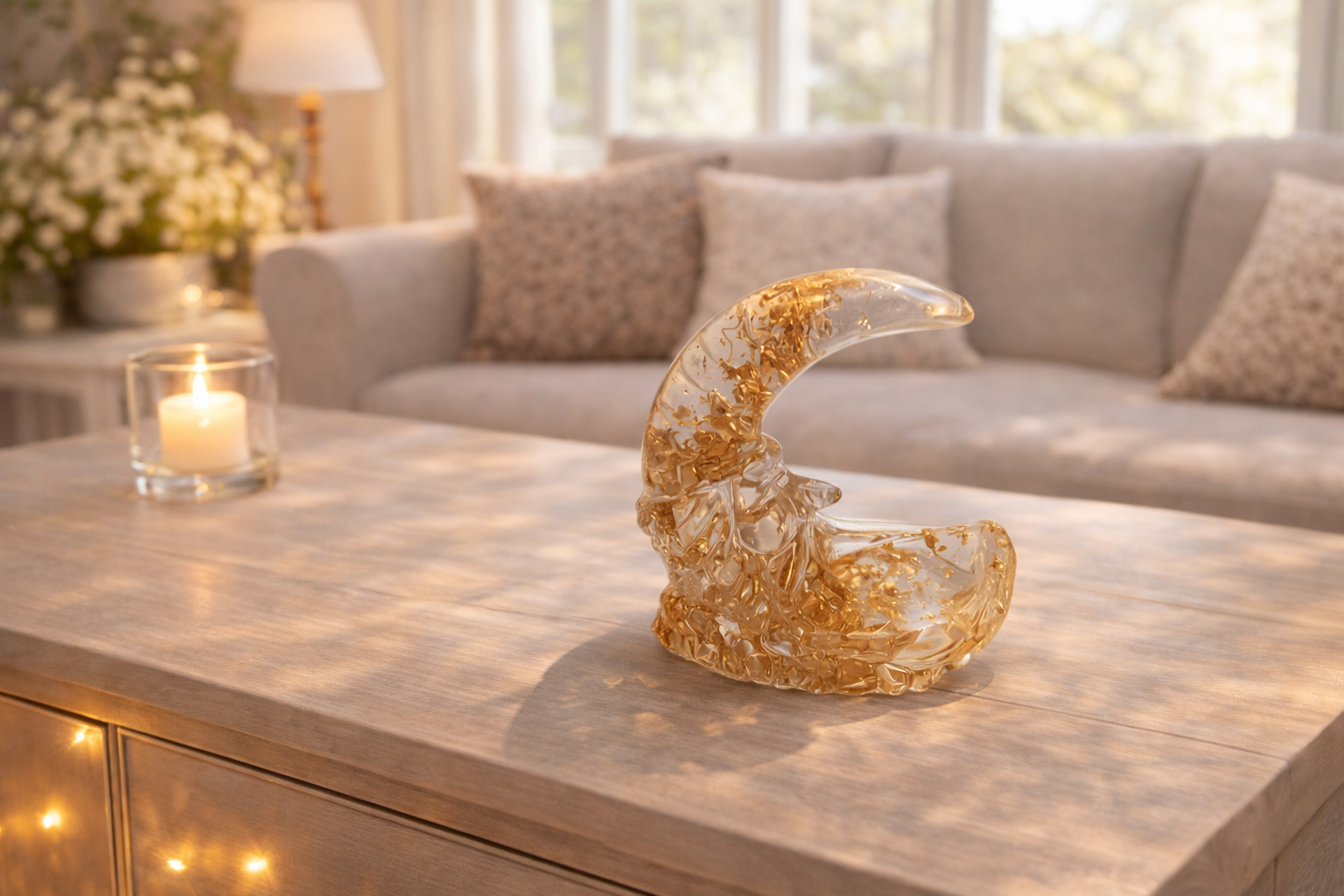 Epoxidharz Mond als Teelichthalter