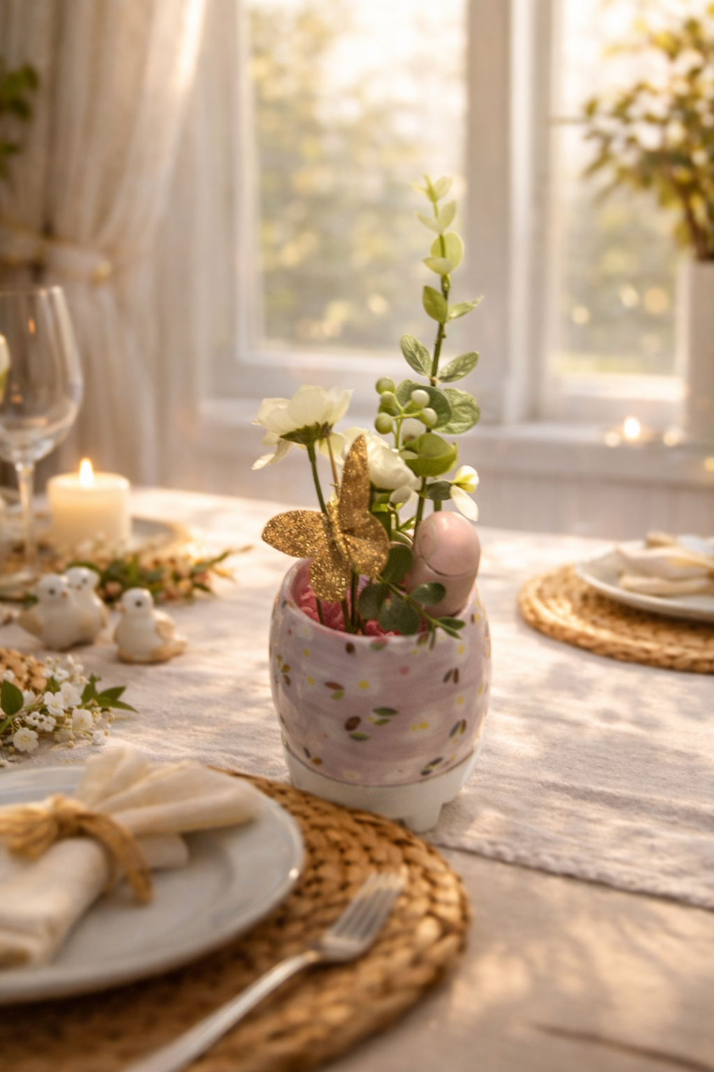 Gesteck Blume mit Herz Schmetterling