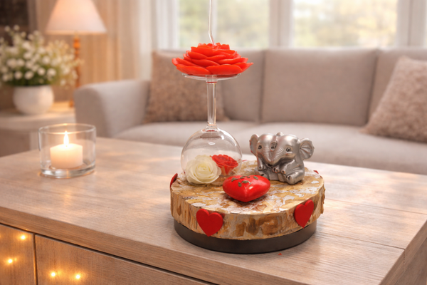 Gesteck Holzplatte mit Glas Kerze Elefanten