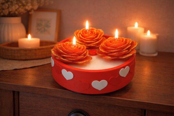 Gesteck Kerzen Schale mit Rosen