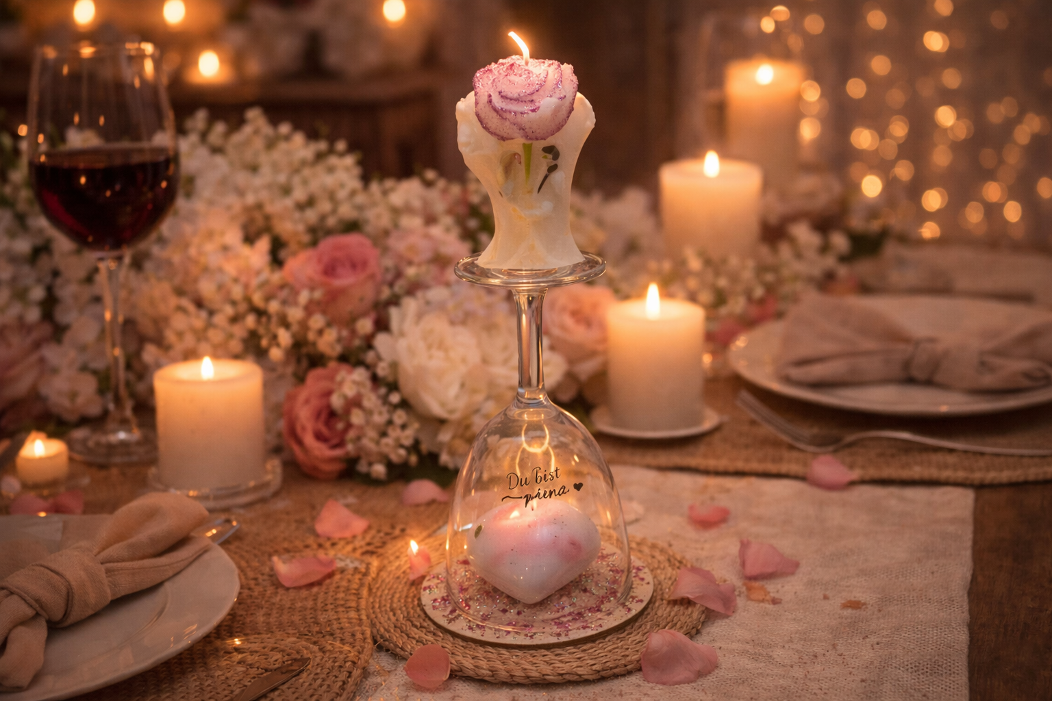 Gesteck Glas mit Kerze