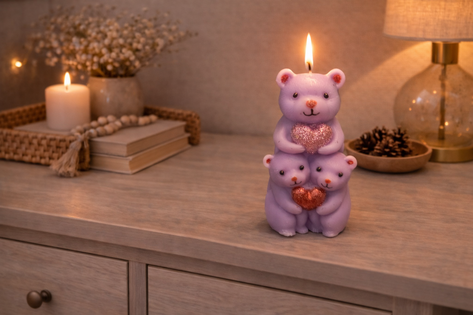 Kerze Bärenfamilie mit Herz Bär Liebe