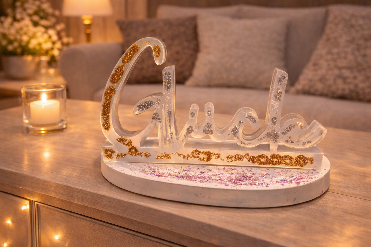 Epoxidharz Glück mit Gold und Silber