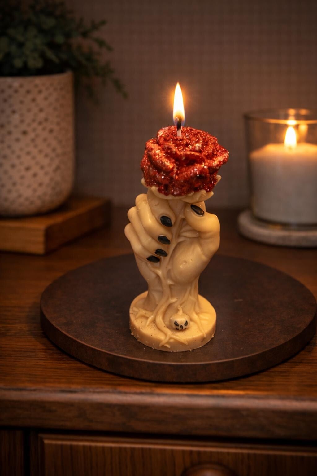 Kerze Rose in Hand Blume Liebe