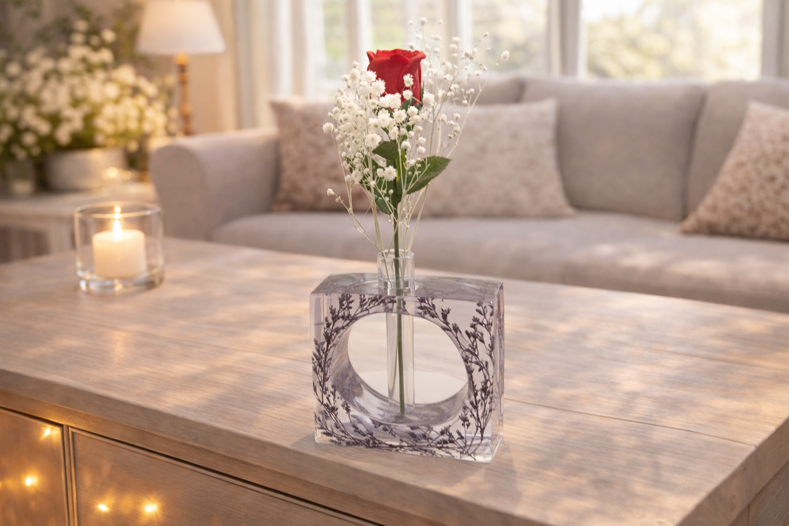 Epoxidharz Blumenhalter mit einem Reagenzglas in Viereckform