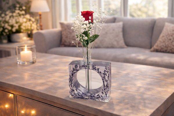 Epoxidharz Blumenhalter mit einem Reagenzglas in Viereckform