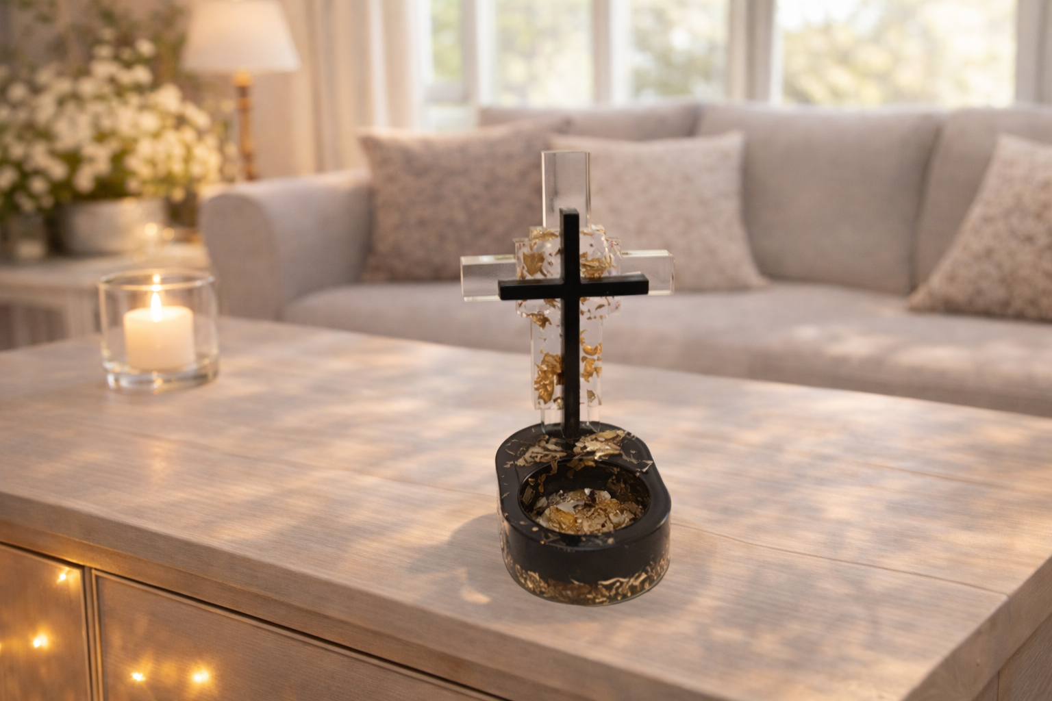 Epoxidharz Kreuz mit Teelichthalter