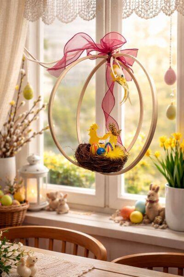 Gesteck Osternest hängend Ostern Nest 3 Eier