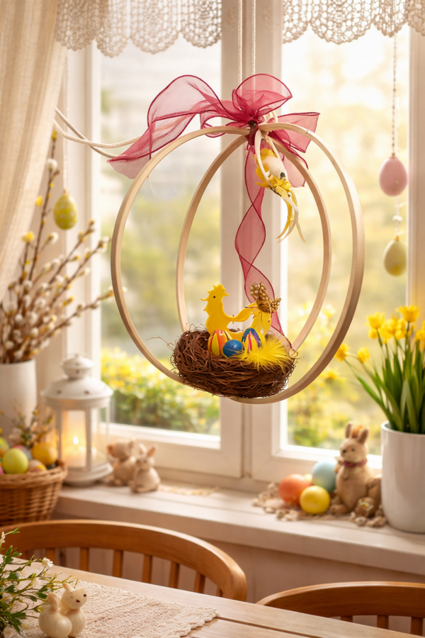 Gesteck Osternest hängend Ostern Nest 3 Eier