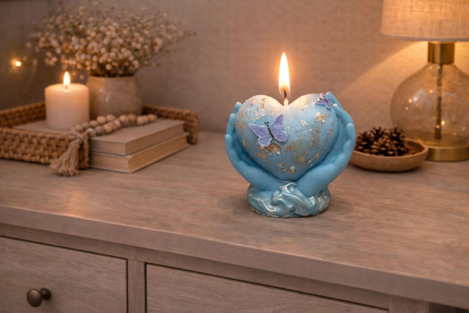 Kerze Herz in Händen Hand Liebe