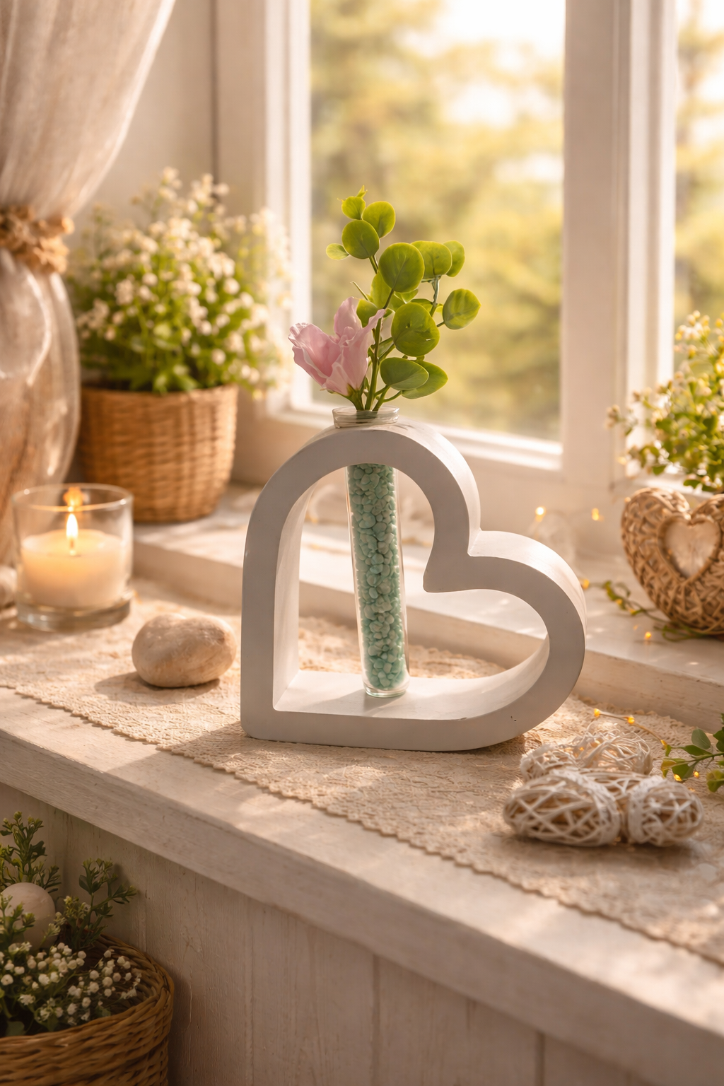 Gesteck Gips Herz mit Blume versiegelt