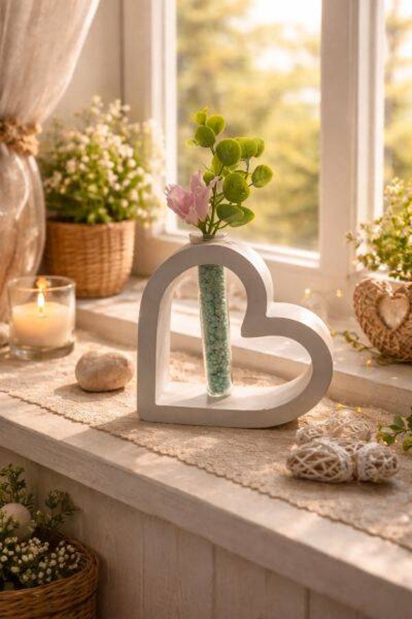 Gesteck Gips Herz mit Blume versiegelt