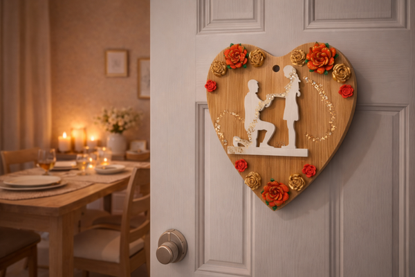 Gesteck Holzherz mit Gips Blumen Heiratsantrag