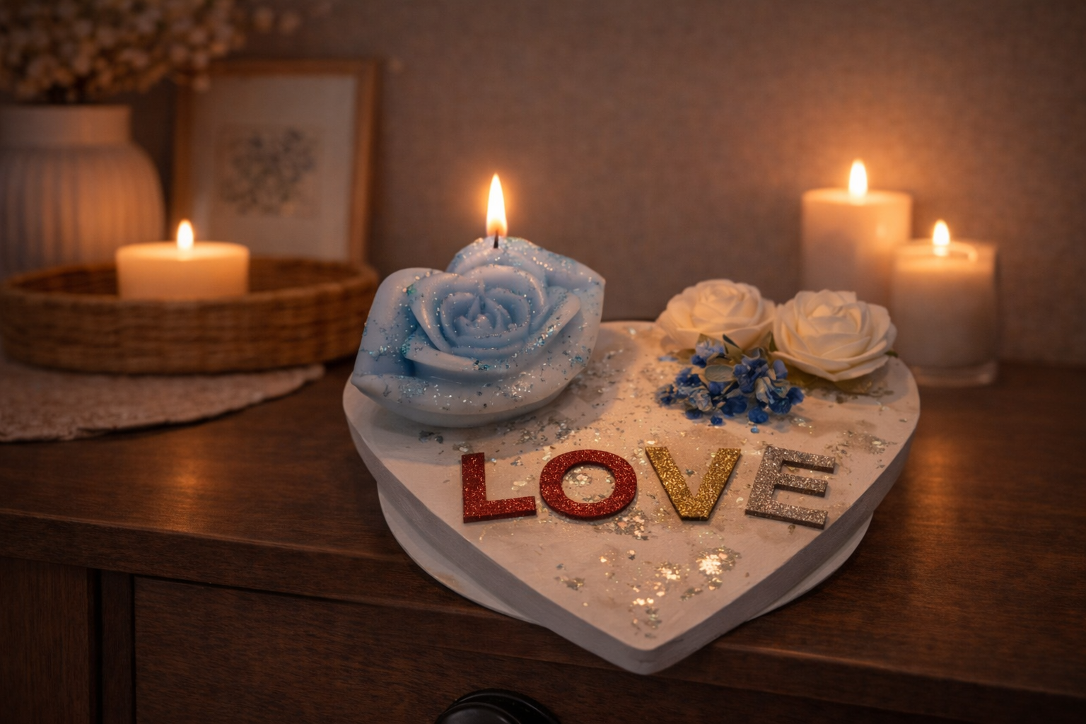 Gesteck Gips Platte mit Kerze