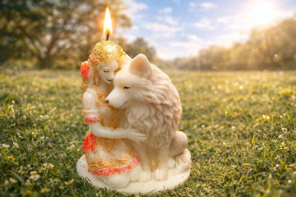 Frau mit Wolf Hund