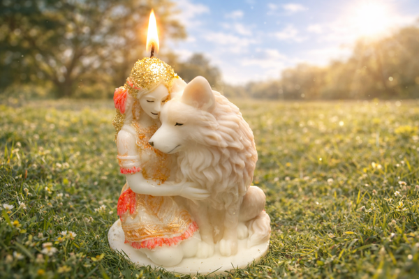 Frau mit Wolf Hund