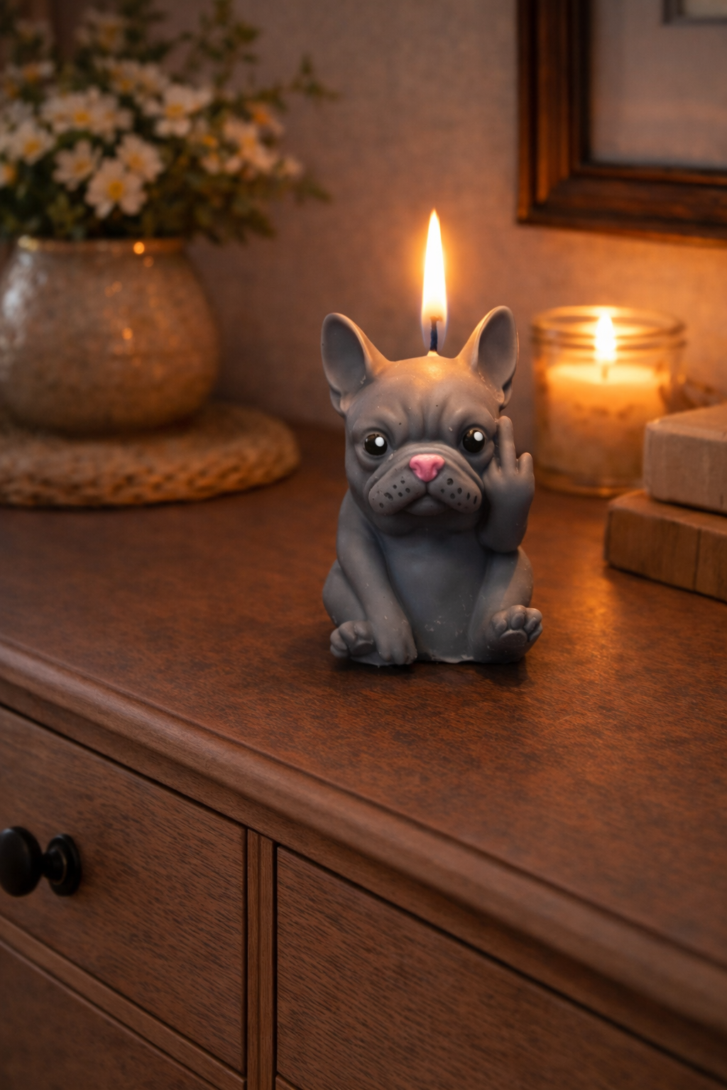 Bulldogge mit Mittelfinger Hund