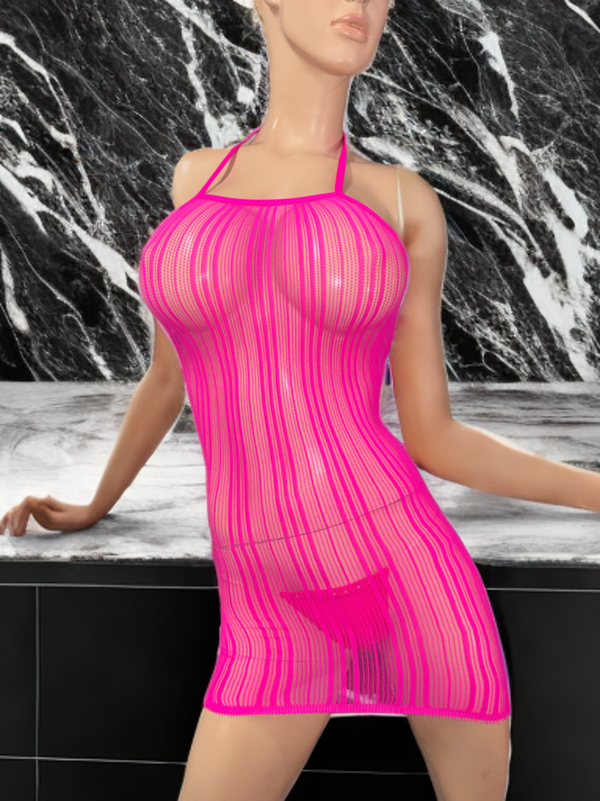 Exotic Dancer Hot Pink Net Dress and thong