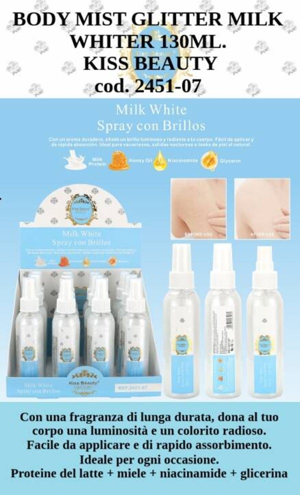 body mist glitter bianco latte Kiss Beauty