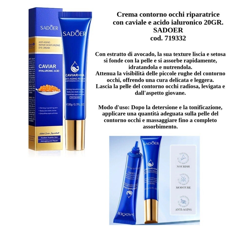 crema contorno occhi riparatrice con caviale e acido ialuronico Sadoer