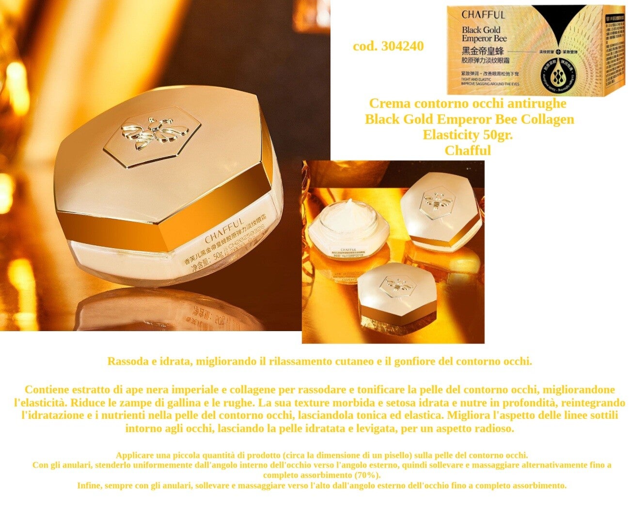 crema contorno occhi antirughe black gold emperor bee Chafful