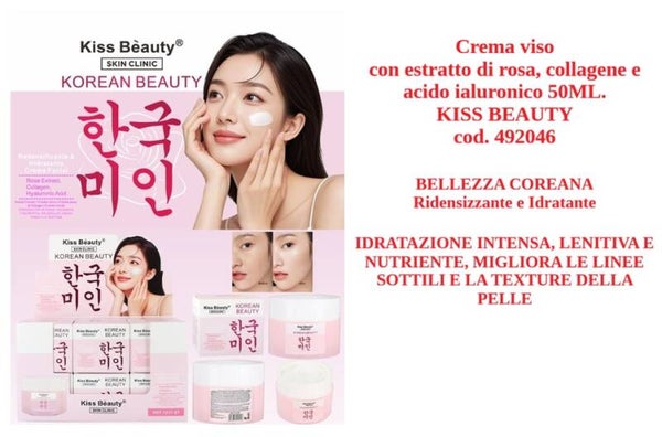 crema viso con estratto di rosa, collagene e acido ialuronico Kiss Beauty