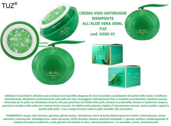 crema viso antirughe riempiente all'aloe vera Tuz