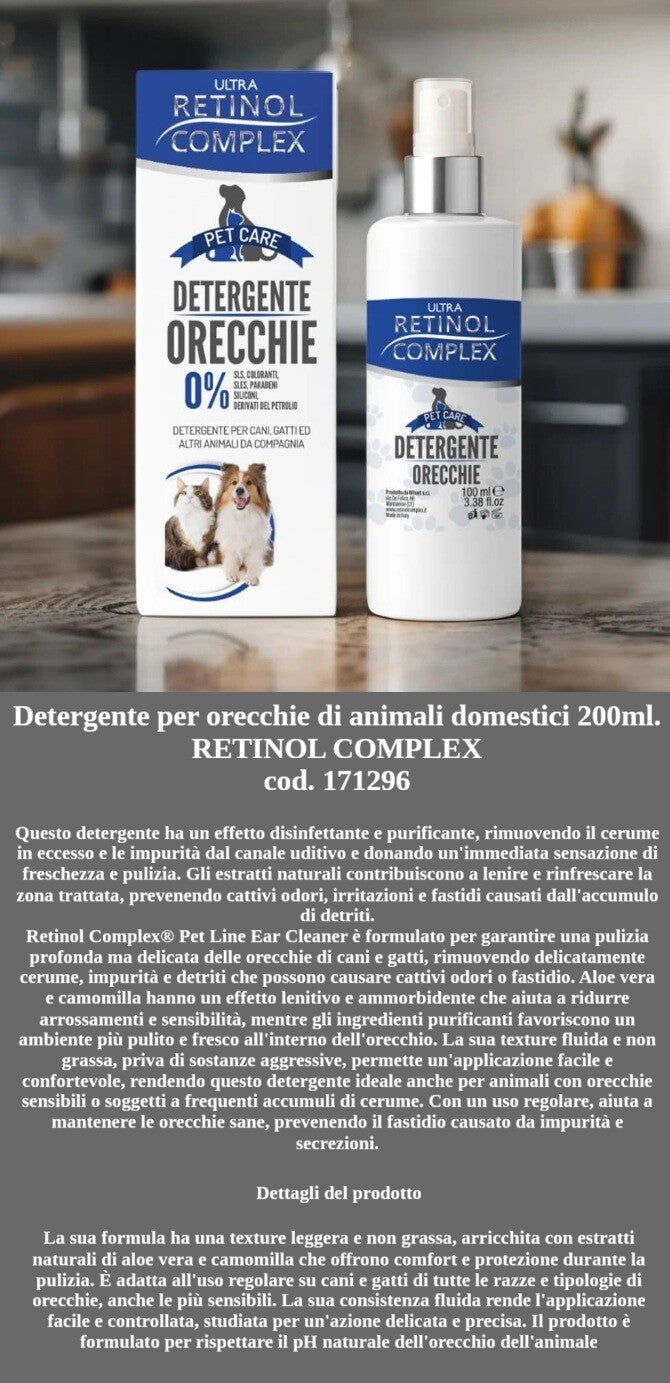 detergente per orecchie e occhi Linea Pet Retinol Complex