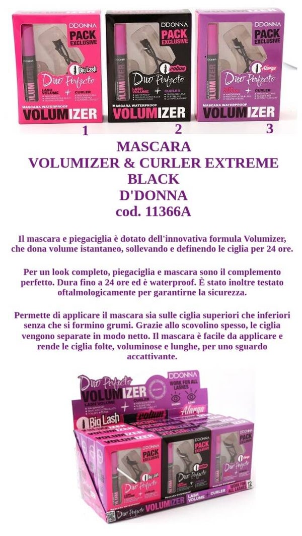 mascara volumizer + curler extreme black D'Donna