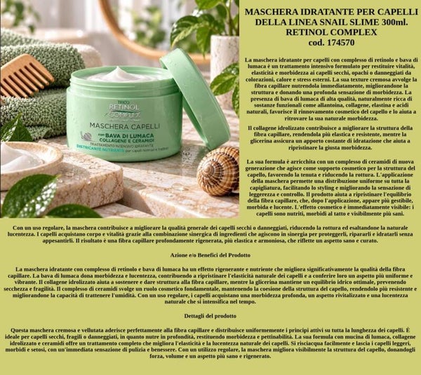 maschera idratante per capelli linea snail slime Retinol Complex