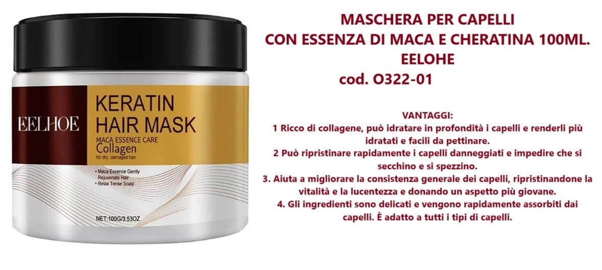 maschera per capelli con essenza di macadamia e cheratine Eelhoe