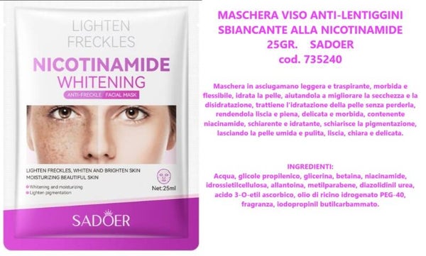 maschera viso anti lentiggini sbiancante alla nicotinamide Sadoer
