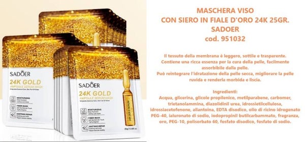 maschera viso con siero in fiale d'oro 24k Sadoer