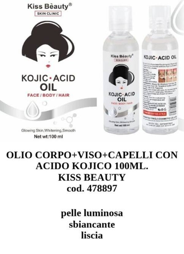 olio corpo viso e caelli all'acido kojico Kiss Beauty