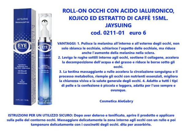 roll-on occhi con acido ialuronico, kojico ed estratto di caffè jaysuing