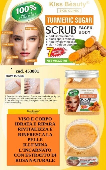 scrub viso e corpo naturale con zucchero e curcuma Kiss Beauty