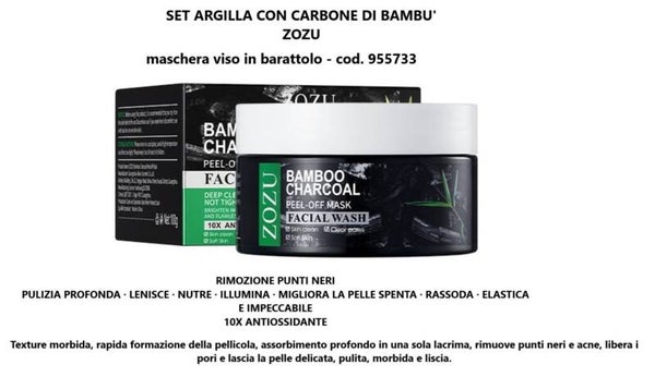maschera viso argilla con carbone di bambù Zozu