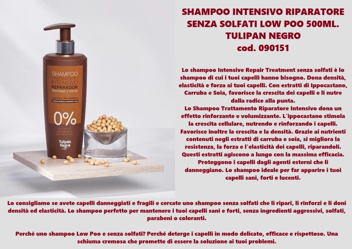 shampoo intensivo riparatore senza solfati low poo Tulipan Negro