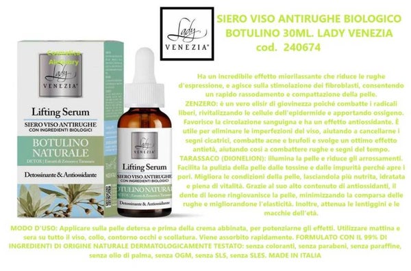 siero viso antirughe biologico botulino Lady Venezia