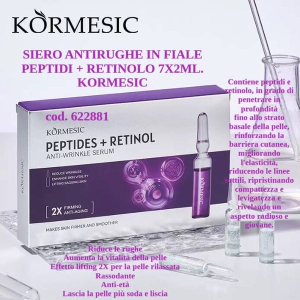siero antirughe in fiale con peptidi e retinolo Kormesic