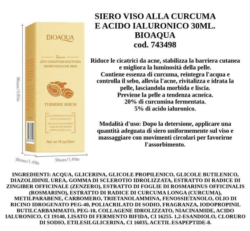 siero viso alla curcuma e acido ialuronico Bioaqua